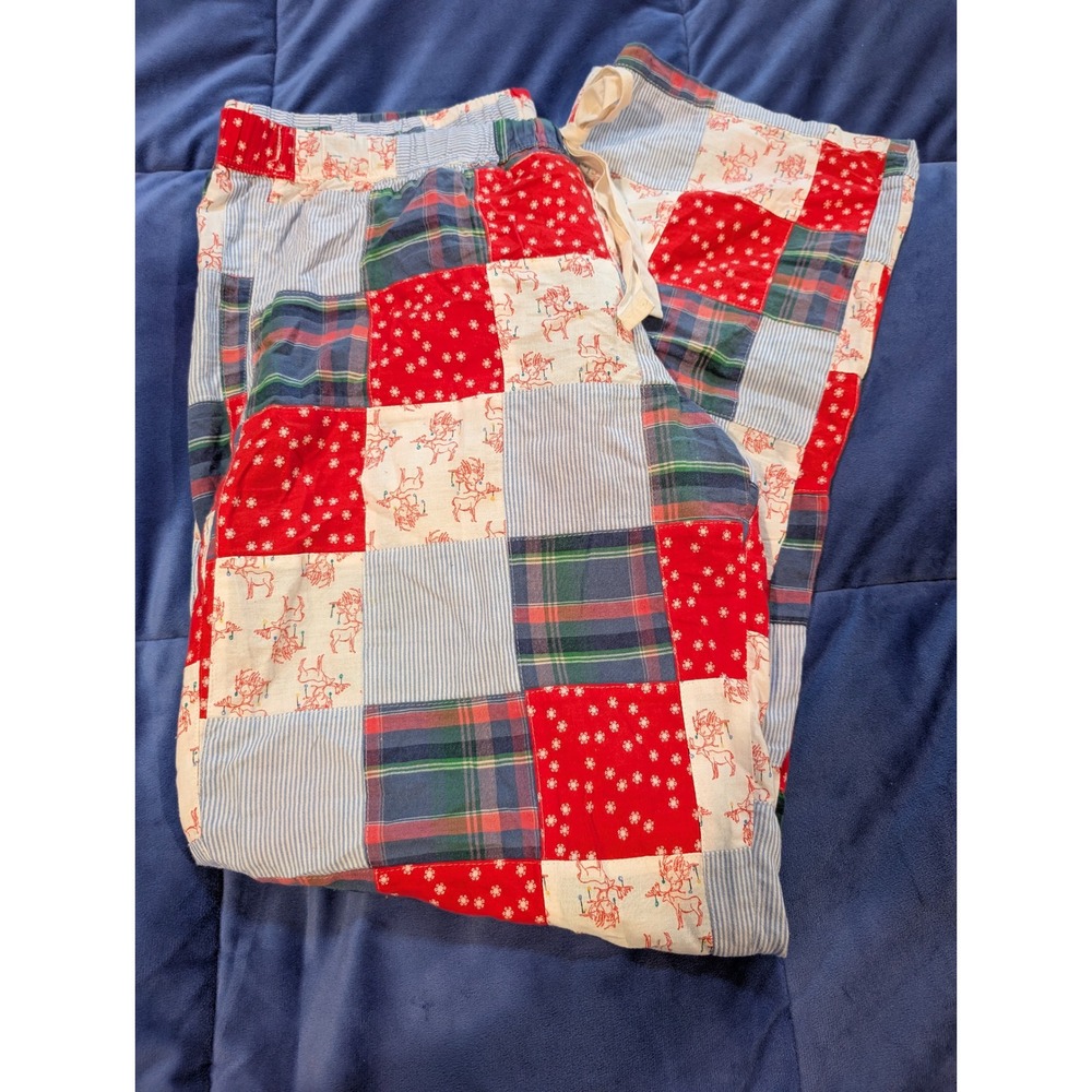 Aerie Vintage Y2K Patchwork Pajama Pants Holiday Reindeer Plaid Women L Cotton